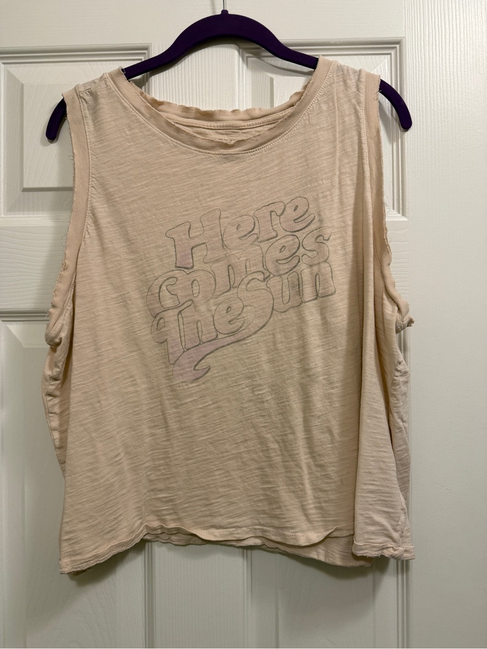 Lucky Brand Cream Graphic Muscle Tank - 'Here Comes The Sun'